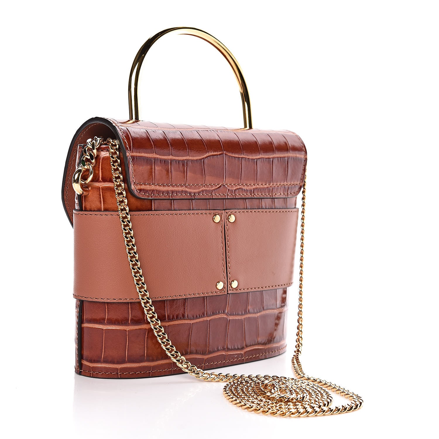 Chloe Calfskin Crocodile Embossed Small Aby Lock Chestnut Brown 3 of 10