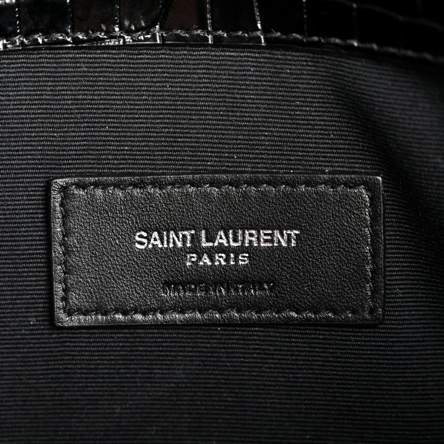 Saint Laurent Calfskin Crocodile Embossed Uptown Monogram Pouch Black 6 of 7
