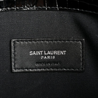 Saint Laurent Calfskin Crocodile Embossed Uptown Monogram Pouch Black 6 of 7