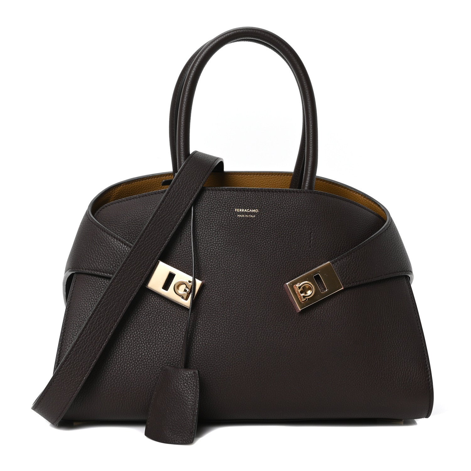 Salvatore Ferragamo Calfskin Small Hug Bag Testa Di Moro Burnt Ocra 1 of 9