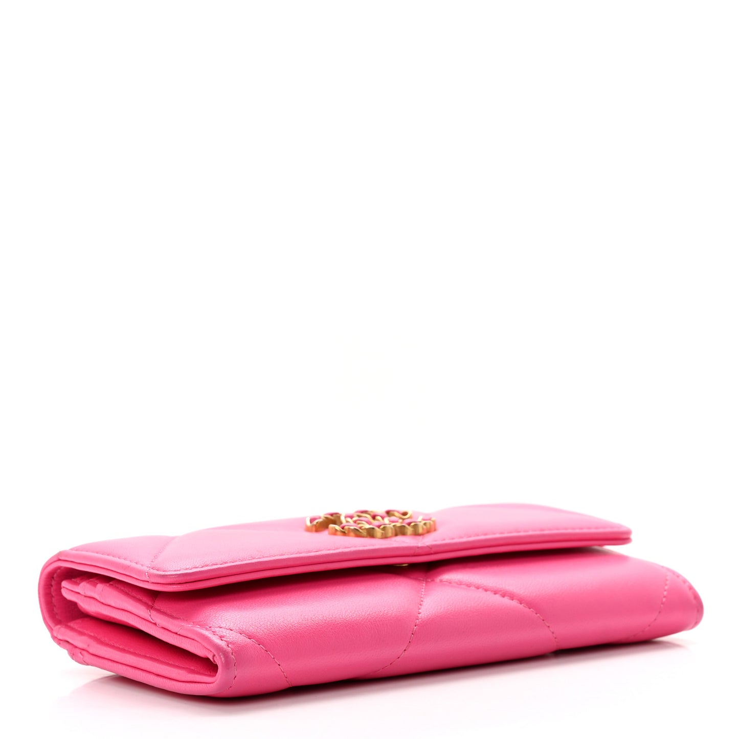 Shiny Goatskin Quilted Chanel 19 Flap Wallet Dark Pink