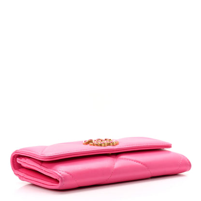 Chanel Shiny Goatskin Quilted Chanel 19 Flap Wallet Dark Pink 4 of 10