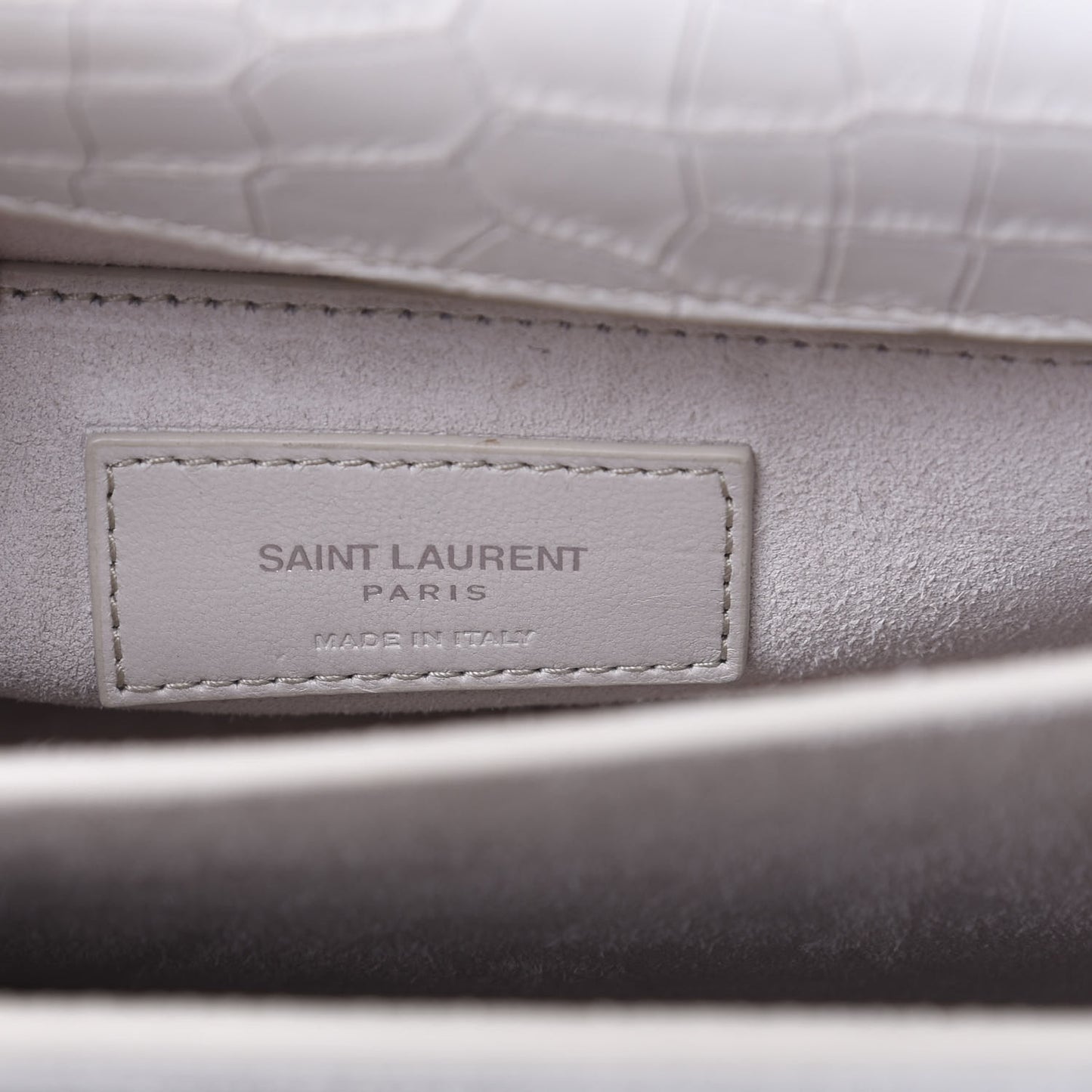 Calfskin Crocodile Embossed Medium Monogram Sunset Icy White