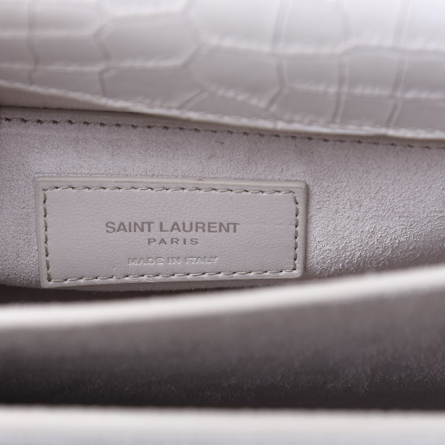 Saint Laurent Calfskin Crocodile Embossed Medium Monogram Sunset Icy White 7 of 12