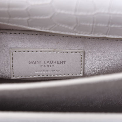 Saint Laurent Calfskin Crocodile Embossed Medium Monogram Sunset Icy White 7 of 12