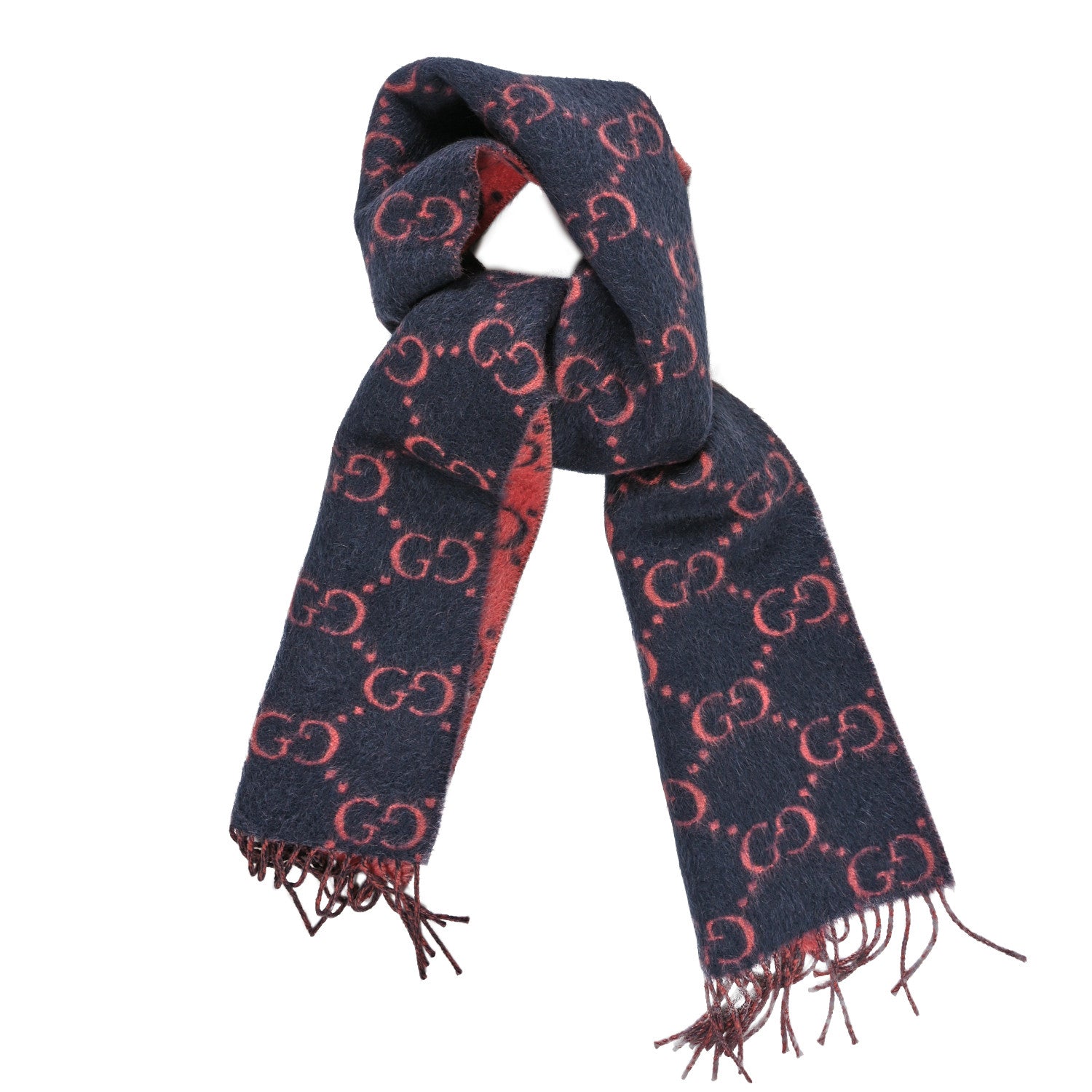 Gucci Wool Alpaca GG Monogram Lady Big GG Rock Scarf Graphite Pink 1 of 3