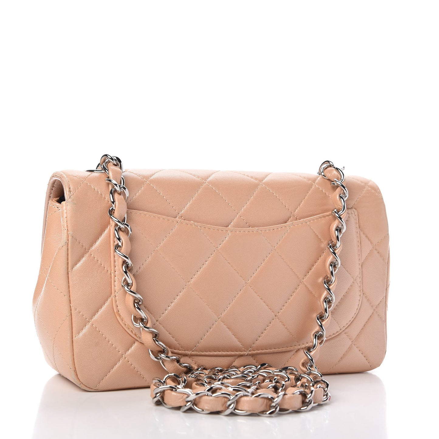 Metallic Lambskin Quilted Mini Flap Beige