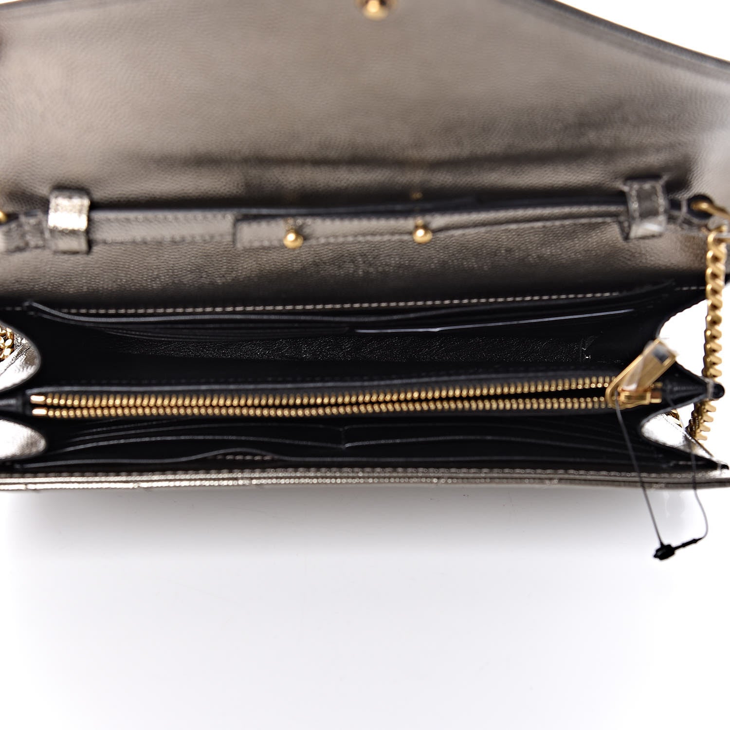 Saint Laurent Iridescent Grain De Poudre Matelasse Chevron Monogram Chain Wallet Gold 5 of 9