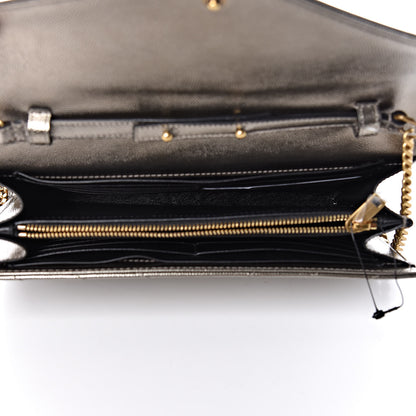 Saint Laurent Iridescent Grain De Poudre Matelasse Chevron Monogram Chain Wallet Gold 5 of 9