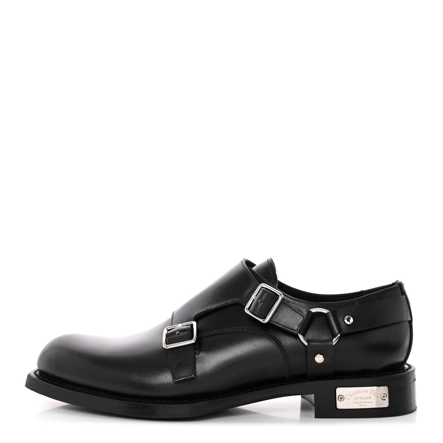 Christian Dior Polished Calfskin Mens Buckle Monk Shoe 44 Black 1 of 10