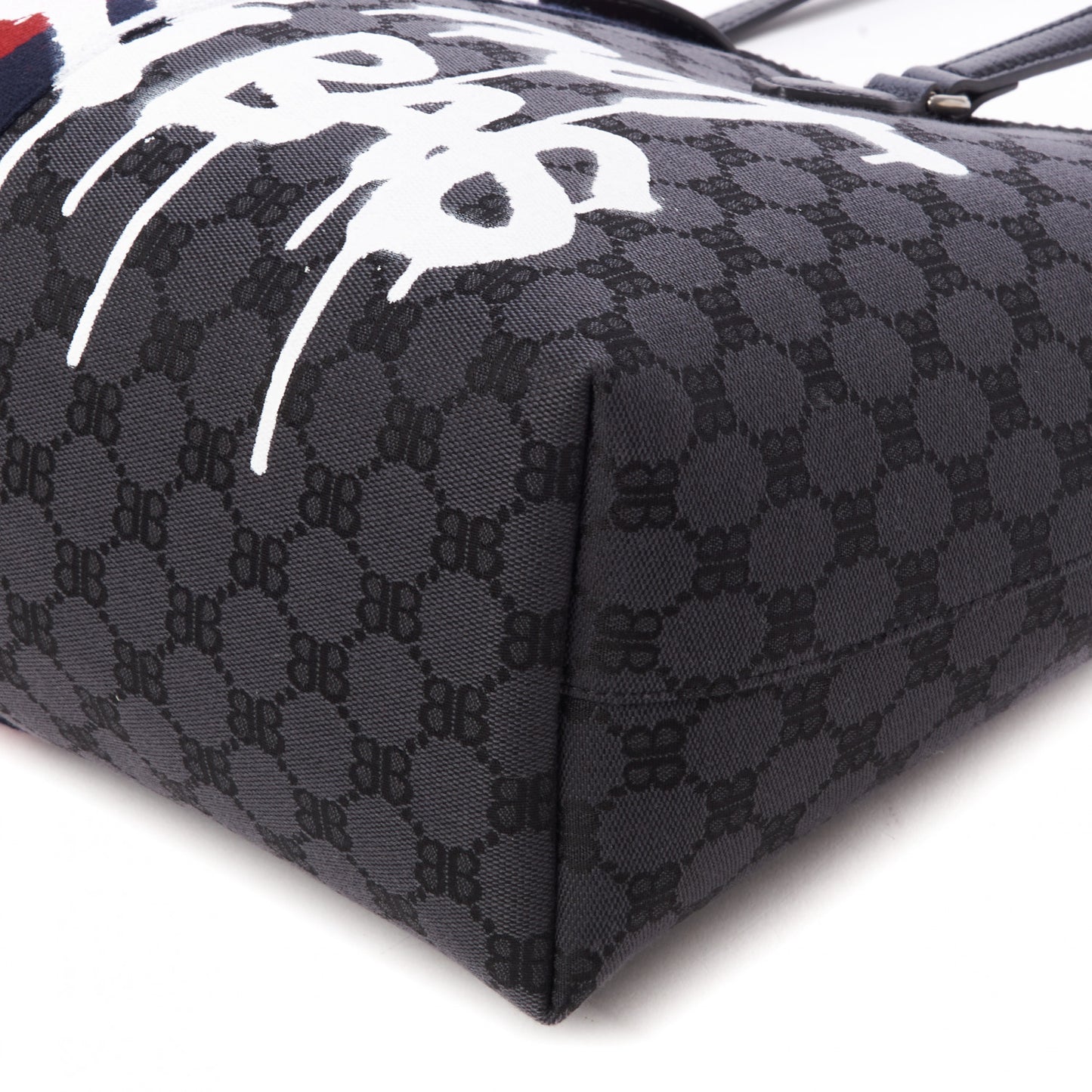 X BALENCIAGA BB Monogram Web Graffiti Medium Ophidia Shopping Tote Black