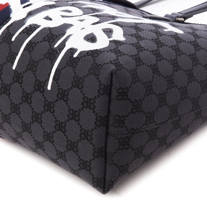 Gucci X BALENCIAGA BB Monogram Web Graffiti Medium Ophidia Shopping Tote Black 5 of 11