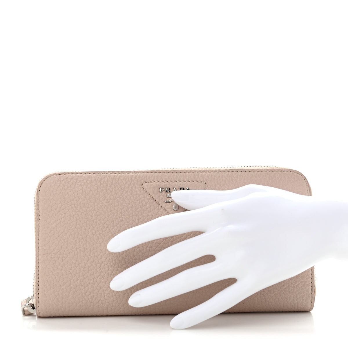 Prada Vitello Daino Triangle Zip Around Wallet Ninfea 2 of 13