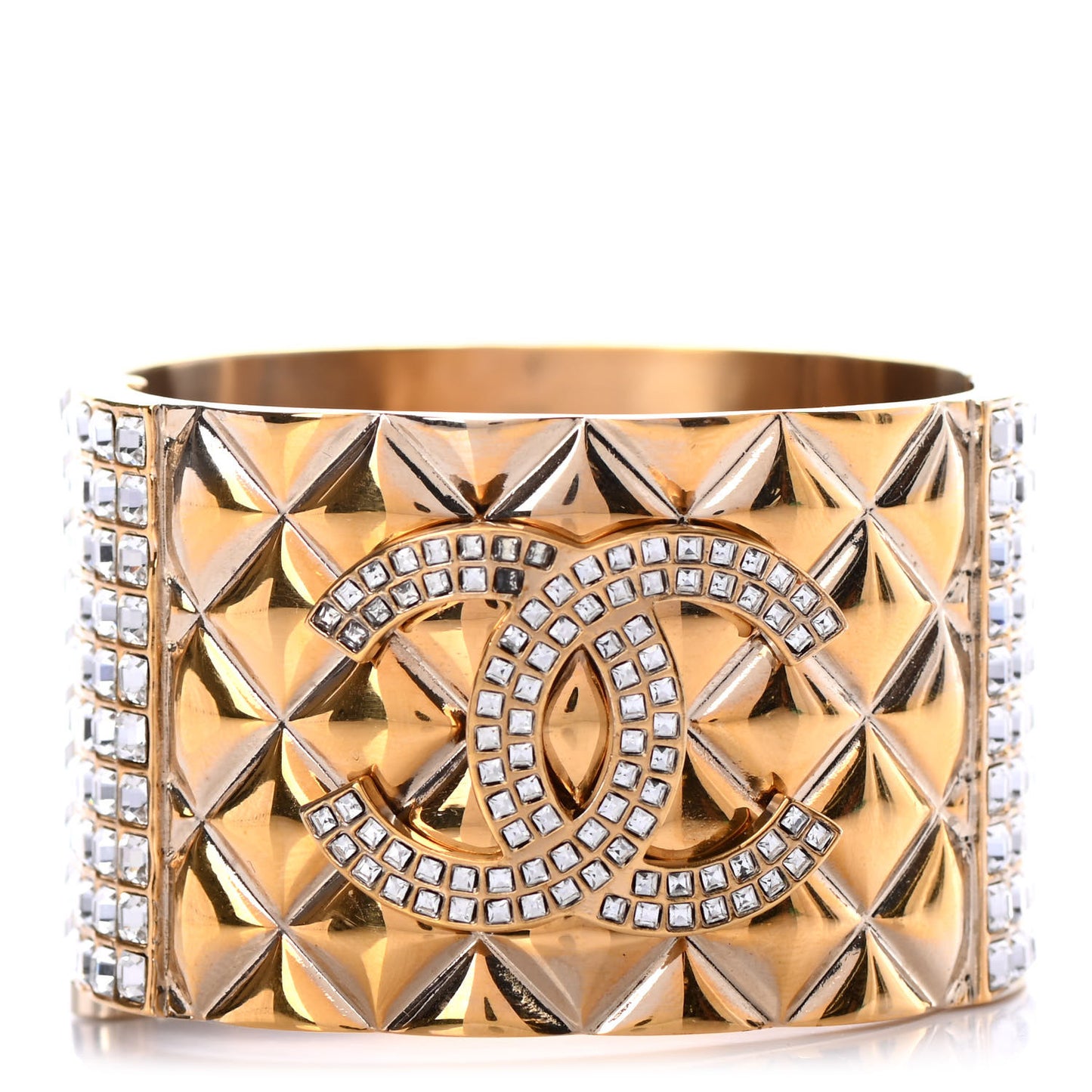 Metal Crystal Quilted CC Cuff Gold