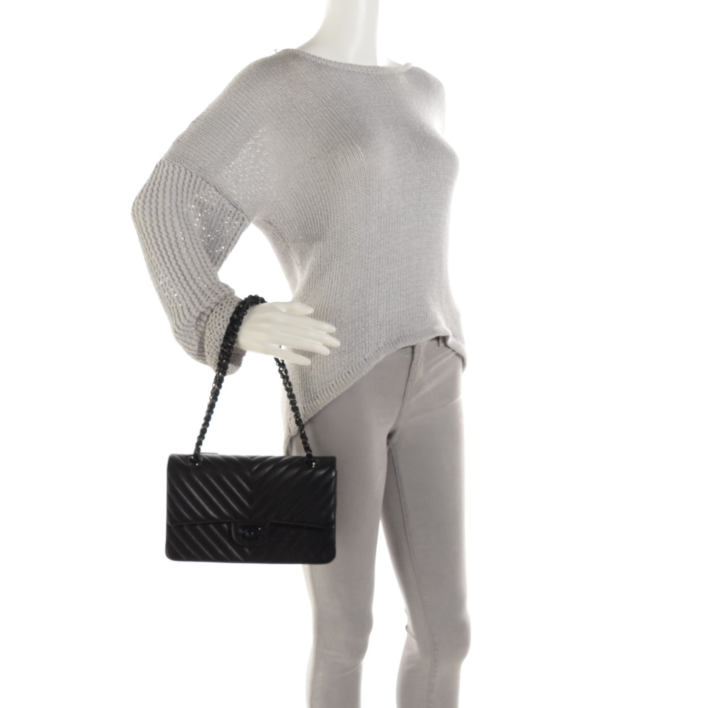 Lambskin Chevron 11.12 Medium Double Flap So Black