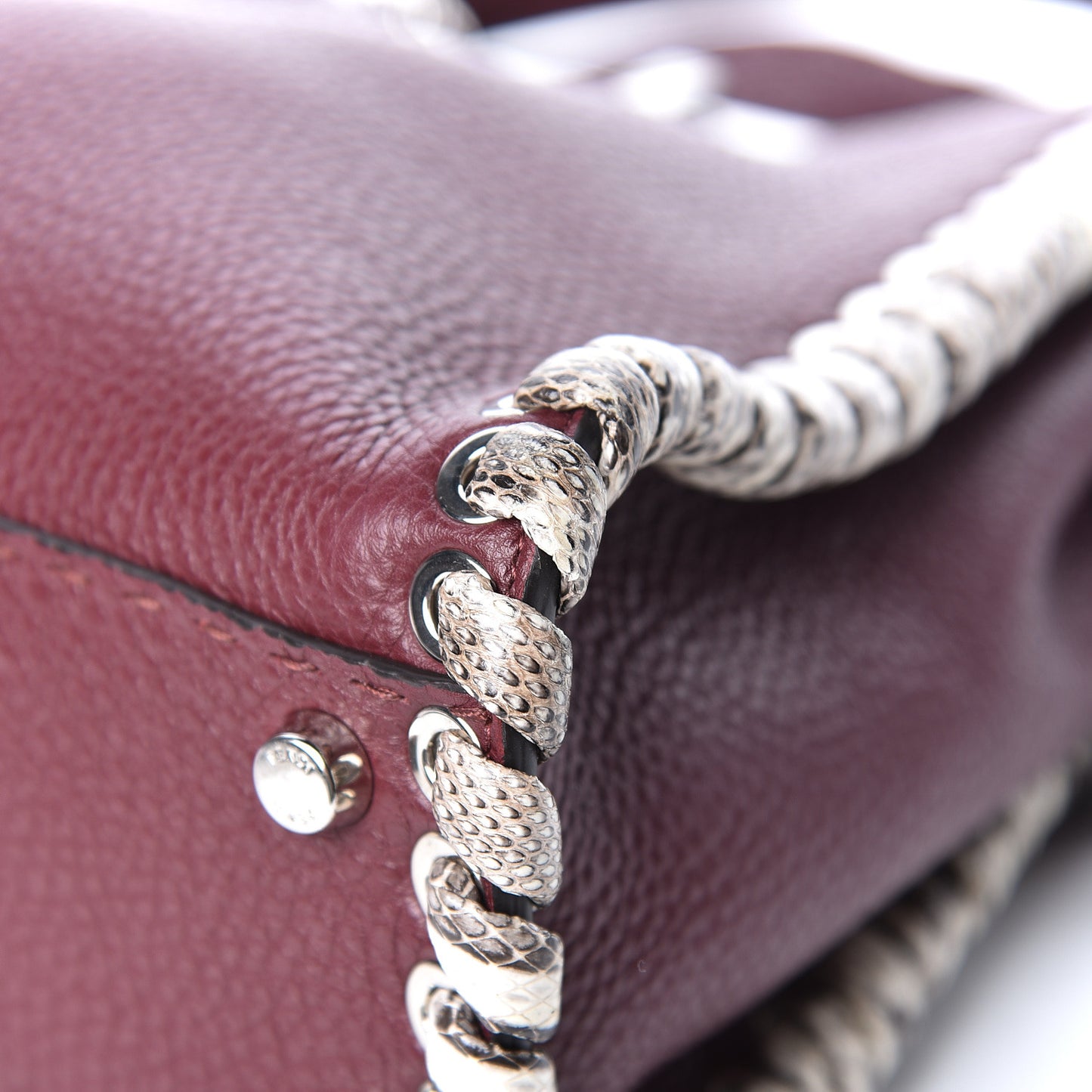 Cuoio Romano Elaphe Selleria Lace Up Bi-Color Medium Peekaboo Iconic Satchel Bordeaux Grigio Polvere Natural