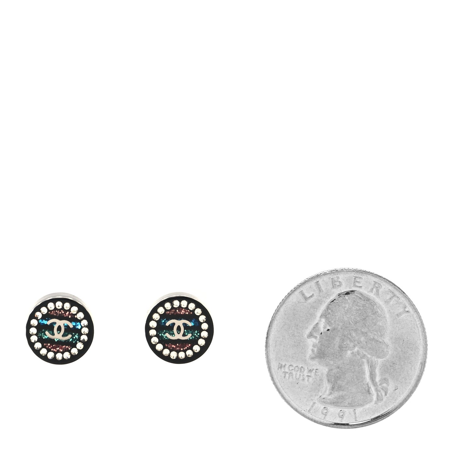 Resin Crystal CC Earrings Black Multicolor