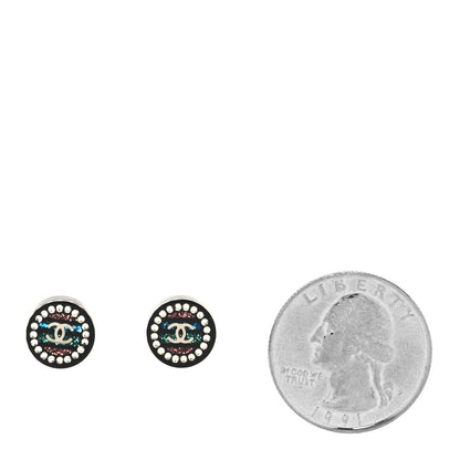 Chanel Resin Crystal CC Earrings Black Multicolor 2 of 4