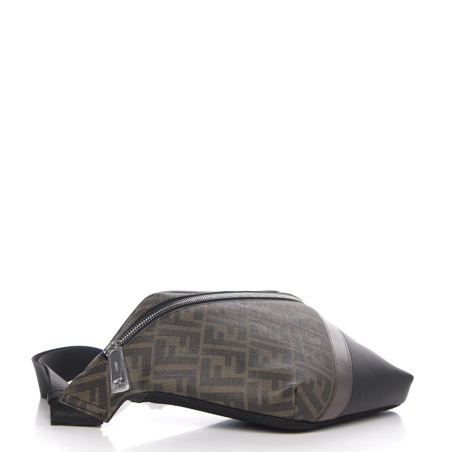 Fendi Glazed Fabric Vitello Liberty FF 1974 Diagonal Belt Bag Tobacco Moresco Black 3 of 9