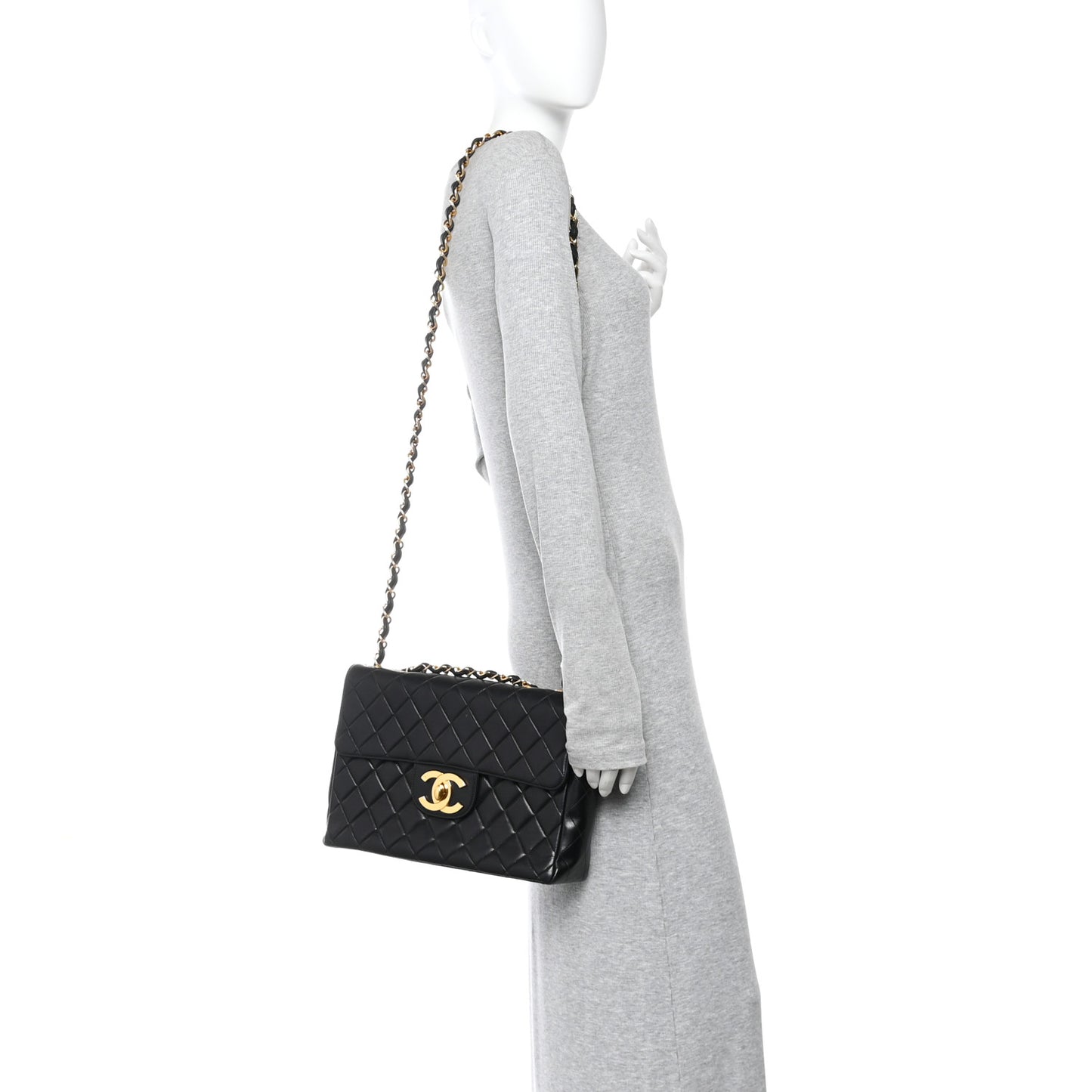 Lambskin Quilted XL Jumbo Single Flap Black