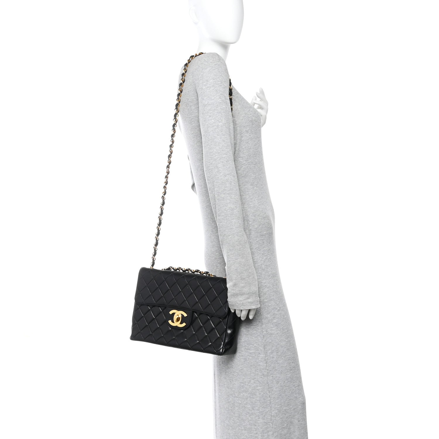 Chanel Lambskin Quilted XL Jumbo Single Flap Black 2 of 15