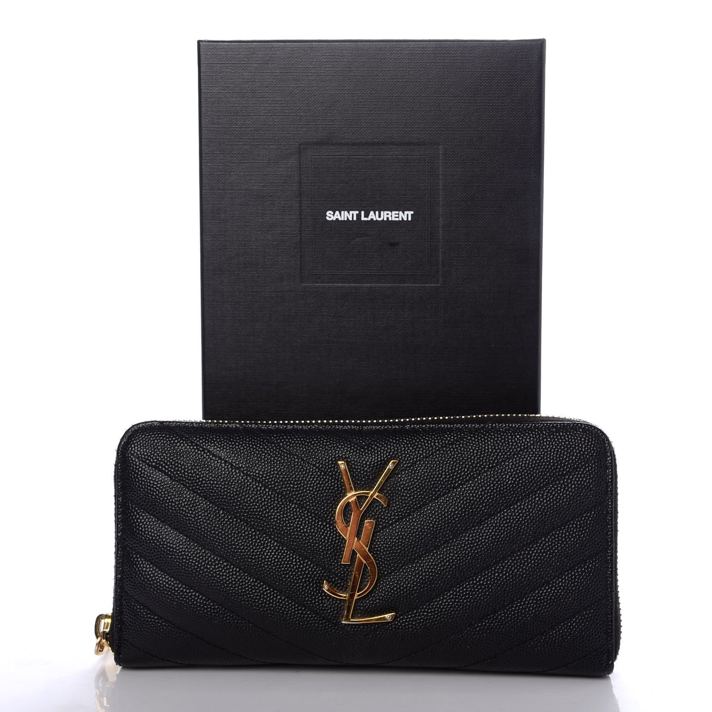 Grain De Poudre Matelasse Chevron Monogram Zip Around Wallet Black
