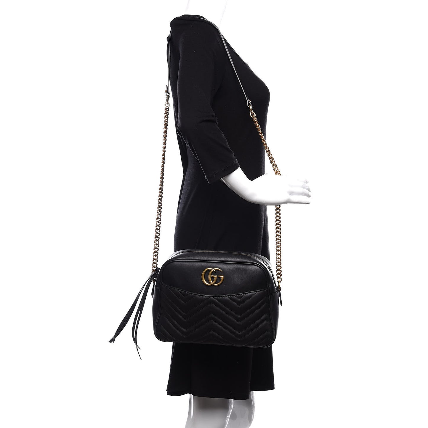 Calfskin Matelasse Medium GG Marmont Chain Shoulder Bag Black