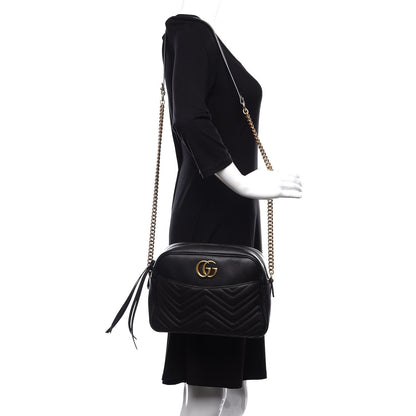 Gucci Calfskin Matelasse Medium GG Marmont Chain Shoulder Bag Black 2 of 11