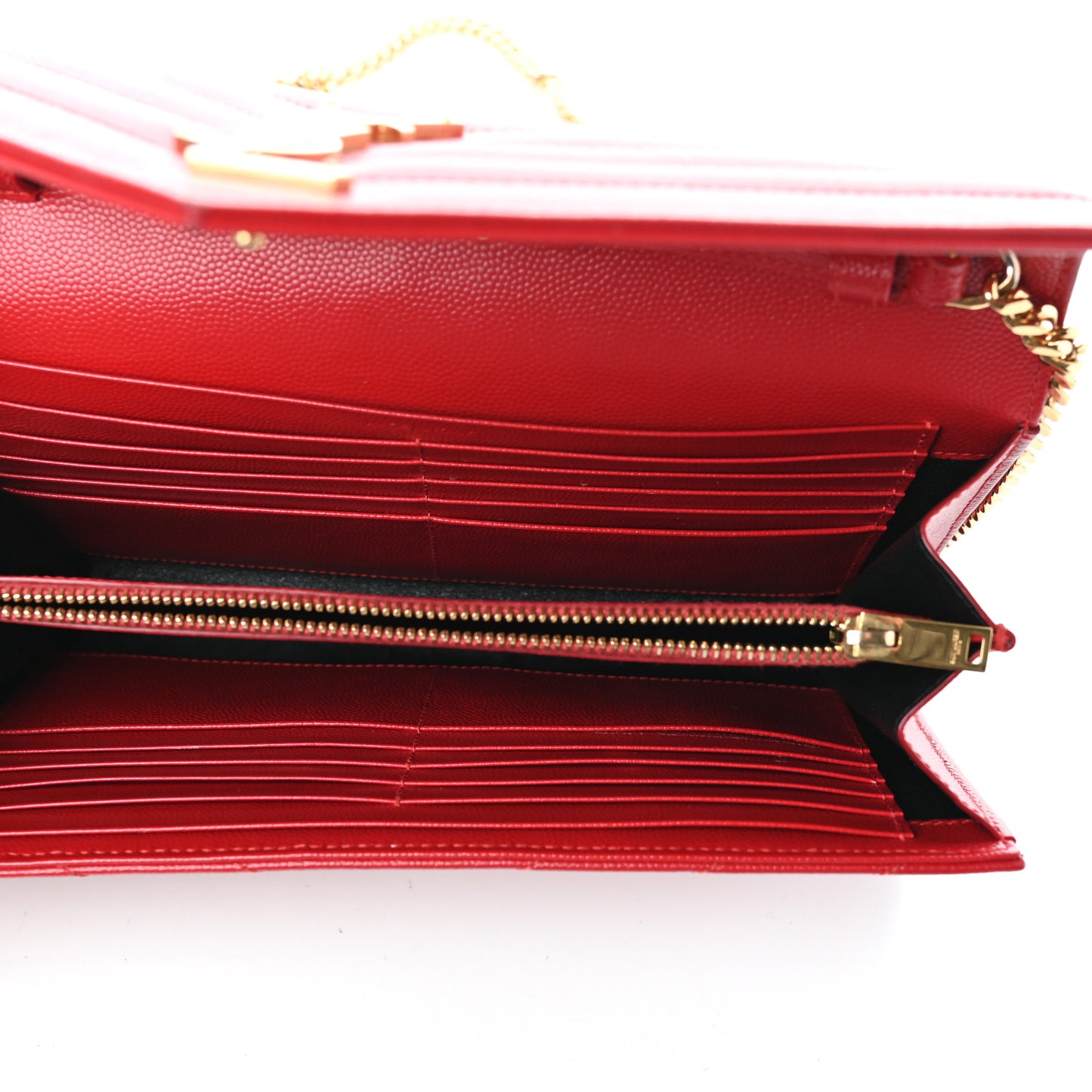 Grain De Poudre Matelasse Chevron Monogram Chain Wallet Red