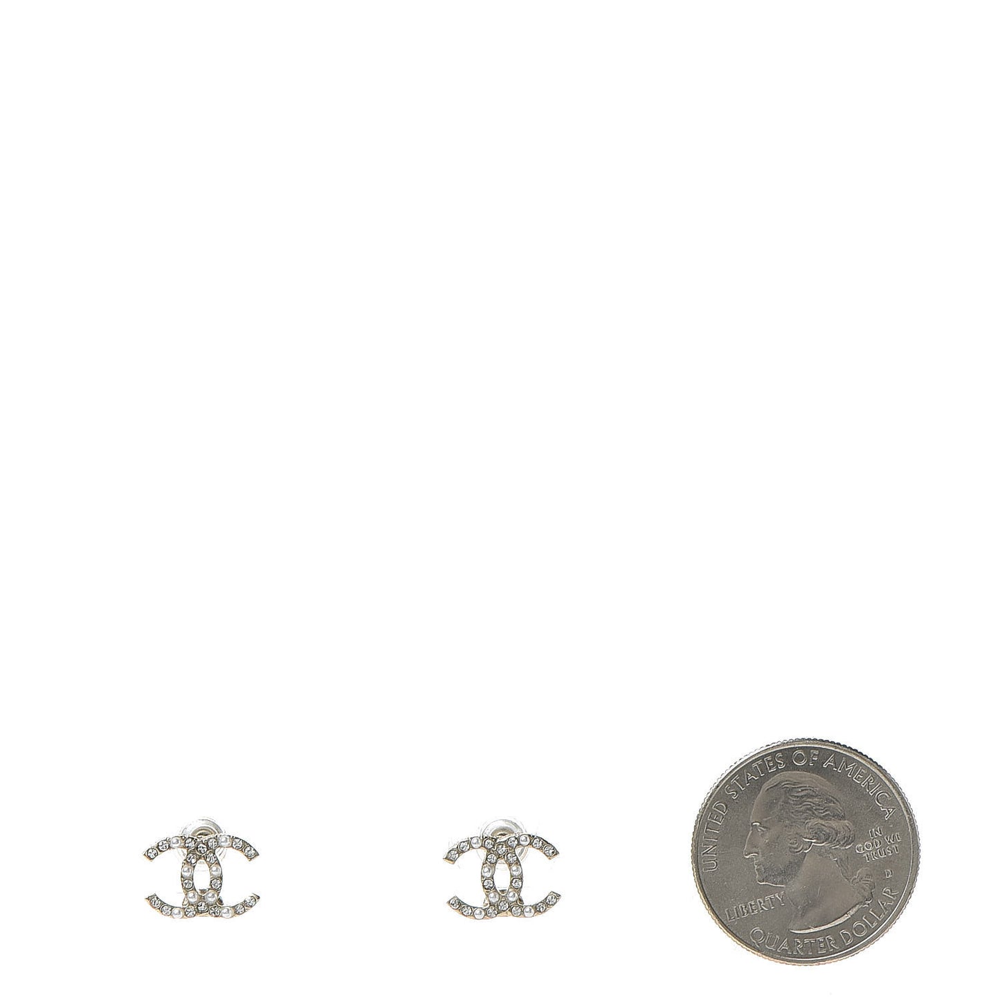 Crystal Pearl Mini CC Earrings Gold