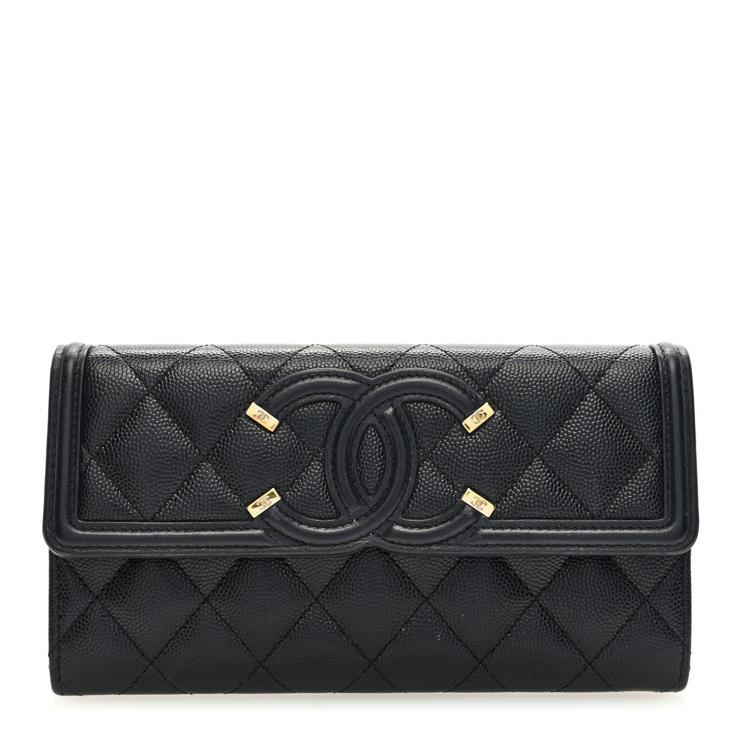 Chanel Caviar Quilted Filigree Large Gusset Flap Wallet Black 1 of 7