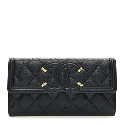 Chanel Caviar Quilted Filigree Large Gusset Flap Wallet Black 1 of 7