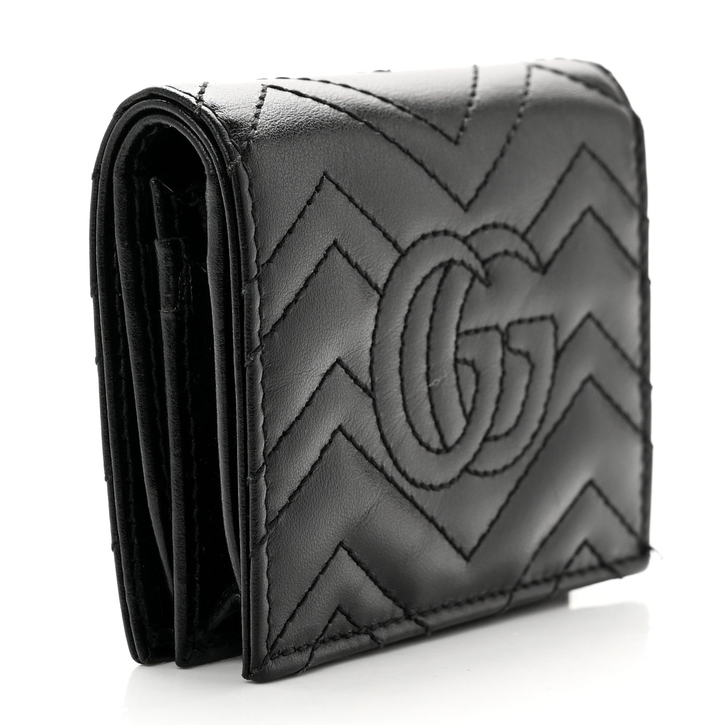 Calfskin Matelasse GG Marmont Card Case Wallet Black