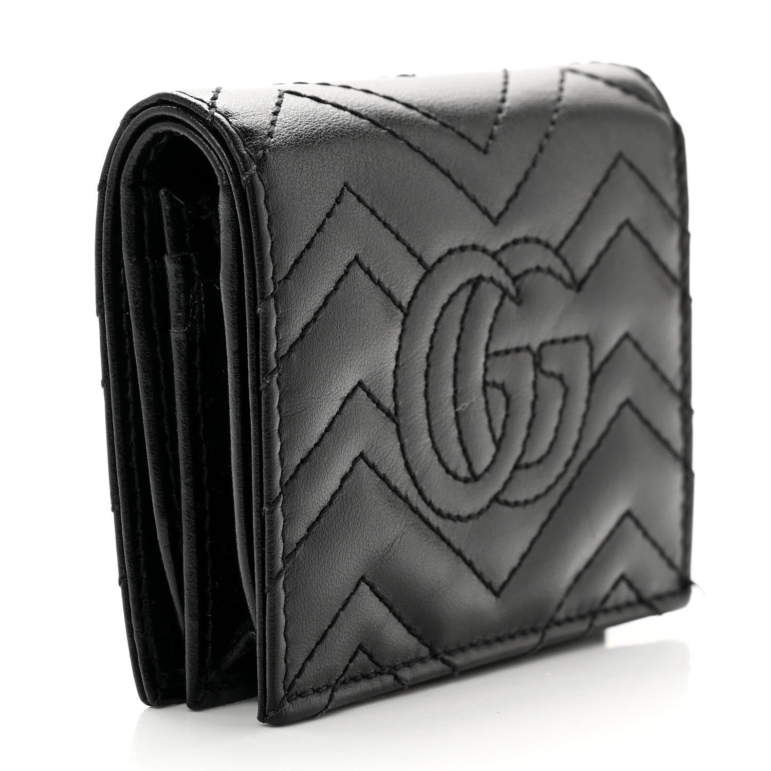 Gucci Calfskin Matelasse GG Marmont Card Case Wallet Black 3 of 8