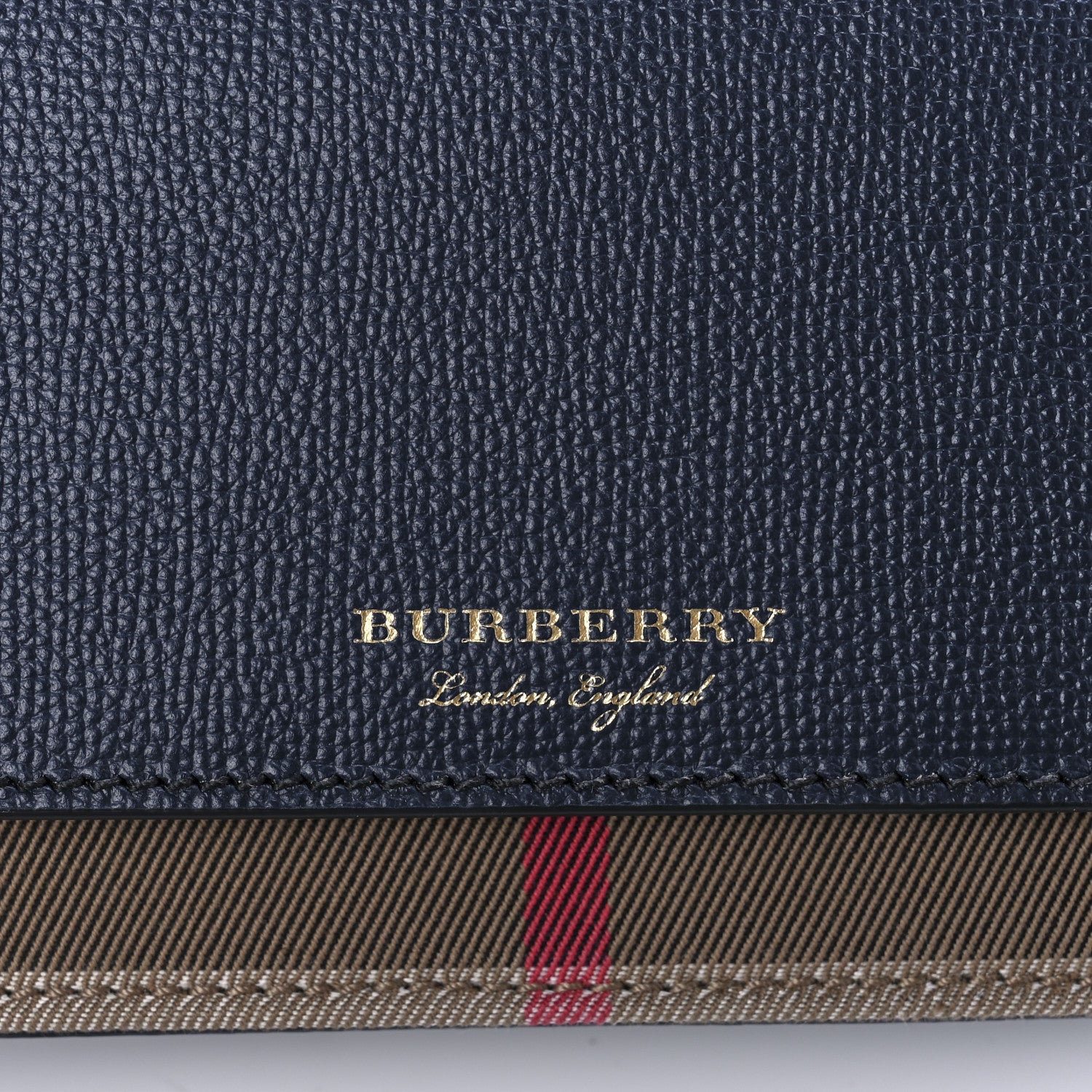 Burberry Grained Calfskin House Check Tartan Mix Hampshire Wallet On Chain Navy 7 of 9