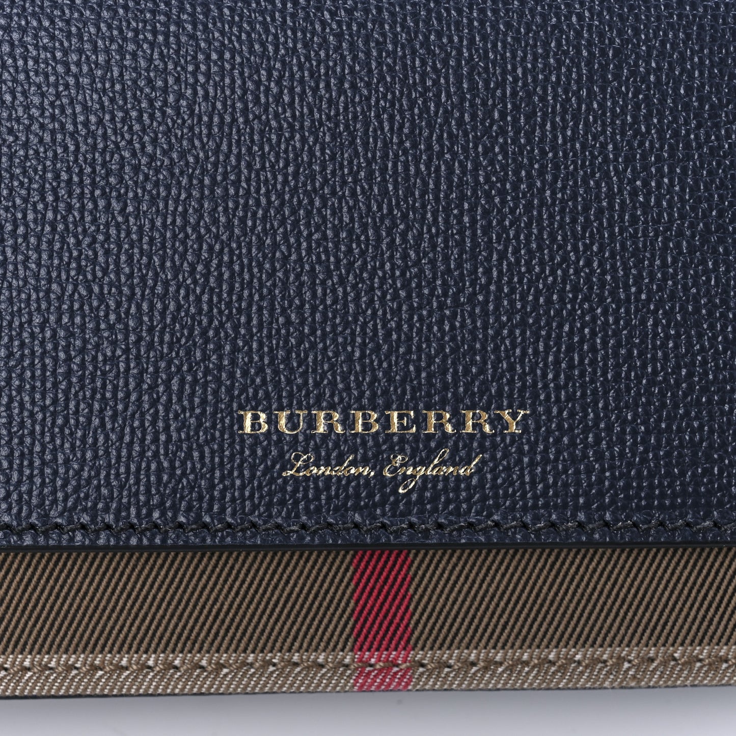 Grained Calfskin House Check Tartan Mix Hampshire Wallet On Chain Navy