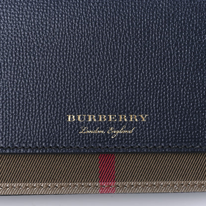 Burberry Grained Calfskin House Check Tartan Mix Hampshire Wallet On Chain Navy 7 of 9