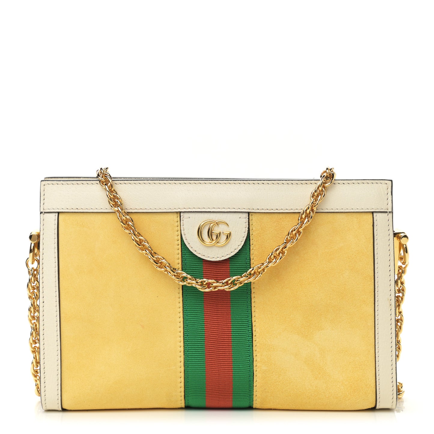 Suede Calfskin GG Web Small Ophidia Chain Shoulder Bag Burro New Mystic White