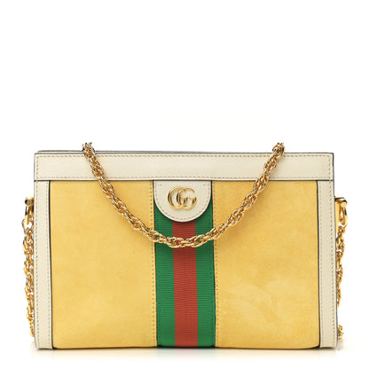 Gucci Suede Calfskin GG Web Small Ophidia Chain Shoulder Bag Burro New Mystic White 1 of 13