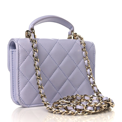 Chanel Lambskin Quilted Top Handle Flap Coin Purse With Chain Light Purple 3 of 9