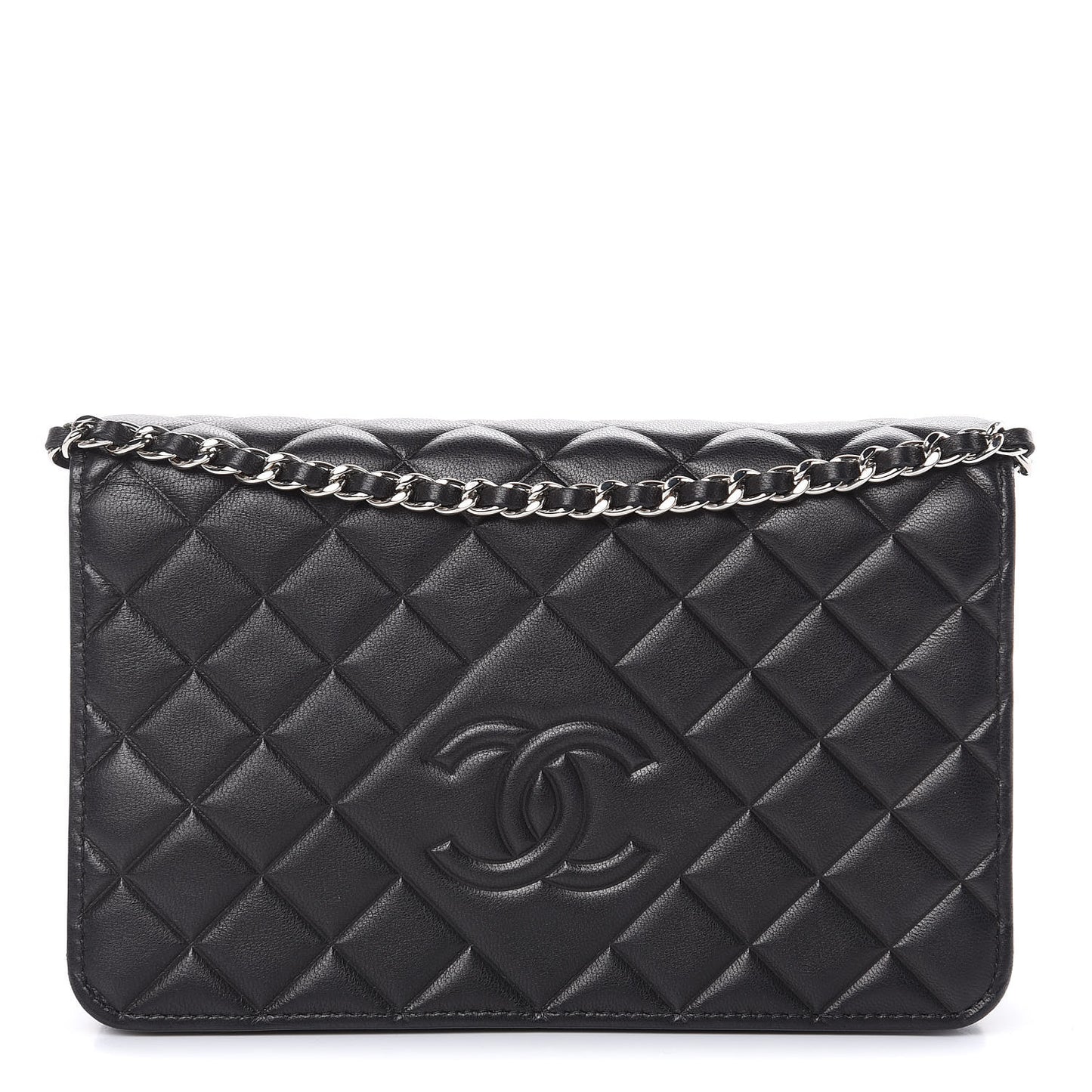 Goatskin Quilted Diamond CC Wallet On Chain WOC Black