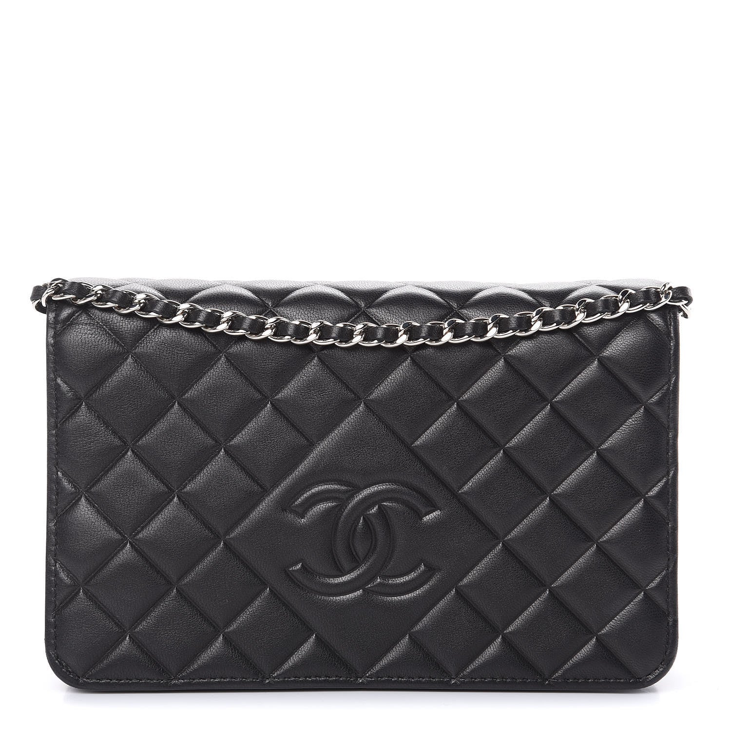 Chanel Goatskin Quilted Diamond CC Wallet On Chain WOC Black 1 of 12
