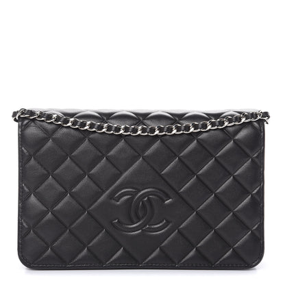 Chanel Goatskin Quilted Diamond CC Wallet On Chain WOC Black 1 of 12