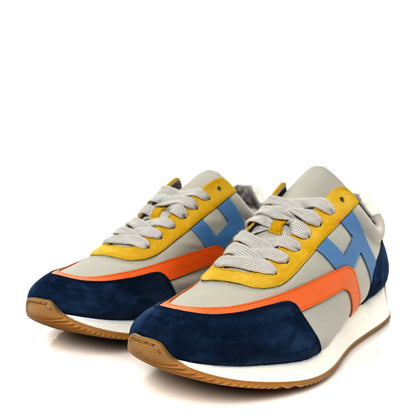 Hermes Suede Goatskin Technical Canvas Epsom Mens Chris Sneakers 44.5 Gris Multicolor 4 of 10