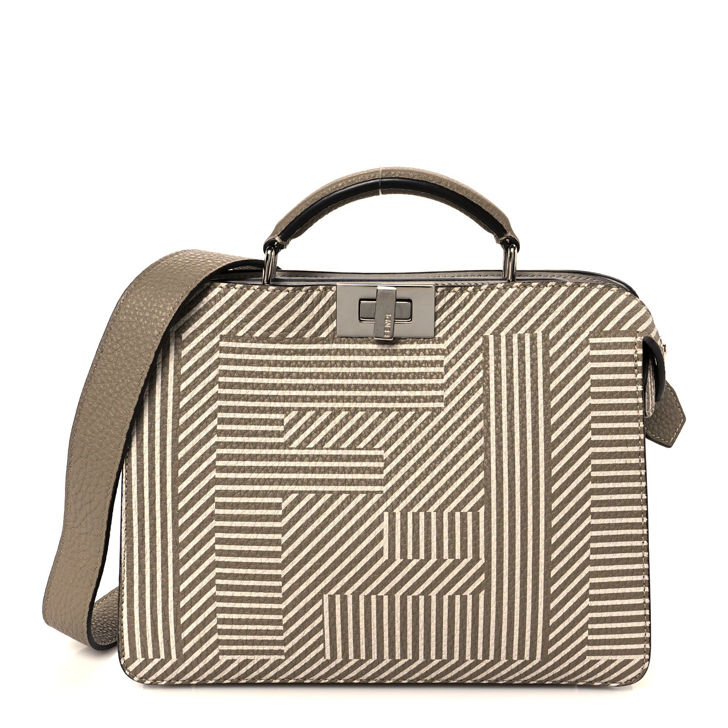 Fendi Cuoio Romano Striped Macro FF Bicolor Mini Peekaboo I SEE U Satchel Ghianda 1 of 11