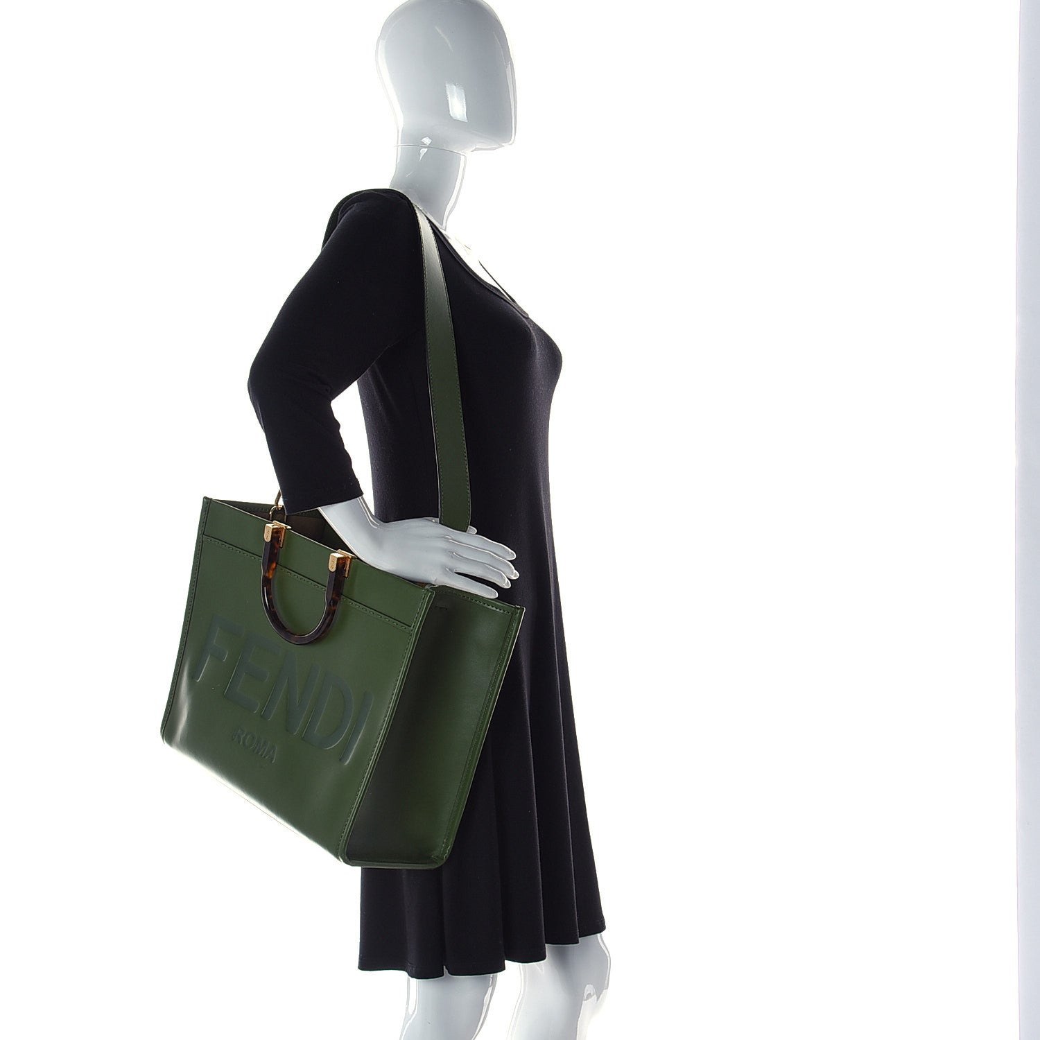 Fendi Vitello King Plexiglass Logo Embossed Medium Fendi Sunshine Shopper Tote Avocado 2 of 20