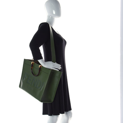 Fendi Vitello King Plexiglass Logo Embossed Medium Fendi Sunshine Shopper Tote Avocado 2 of 20
