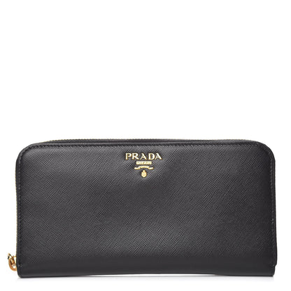 Prada Saffiano Metal Zip Around Wallet Black 1 of 7