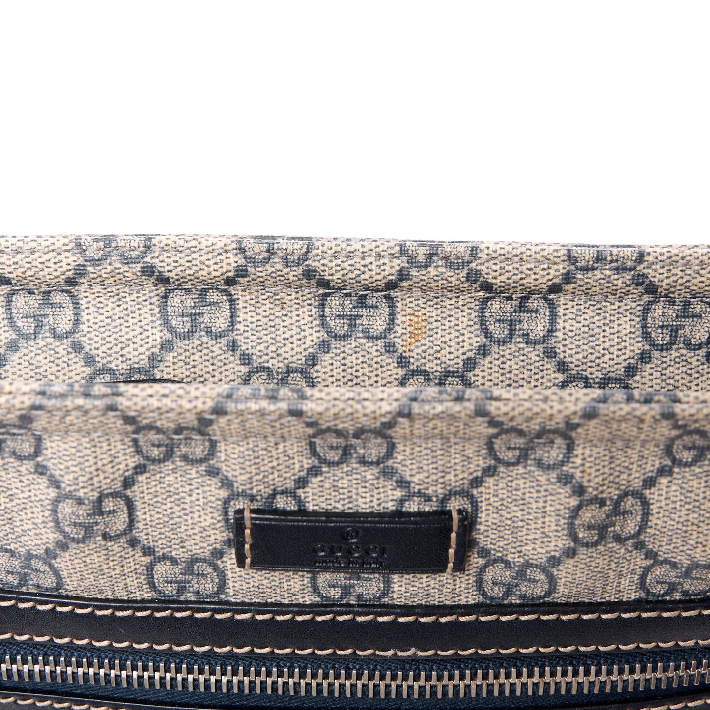GG Supreme Monogram Small Flat Side Zip Messenger Bag Beige Blue