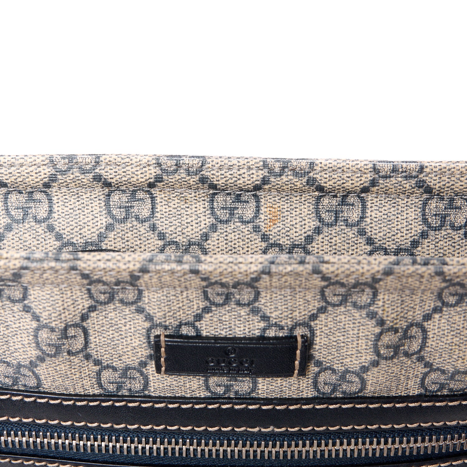Gucci GG Supreme Monogram Small Flat Side Zip Messenger Bag Beige Blue 16 of 17